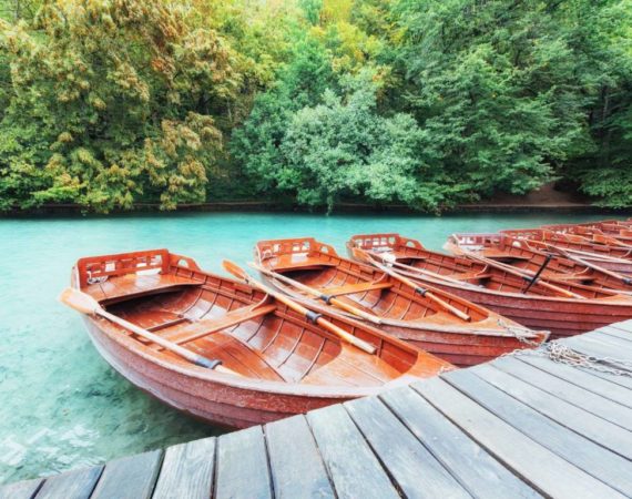 Wooden Boats on Plitvice Lakes in Croatia. Europe