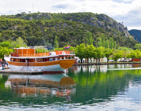 Touristic boat in Skradin, Croatia. Horizontal day shot
